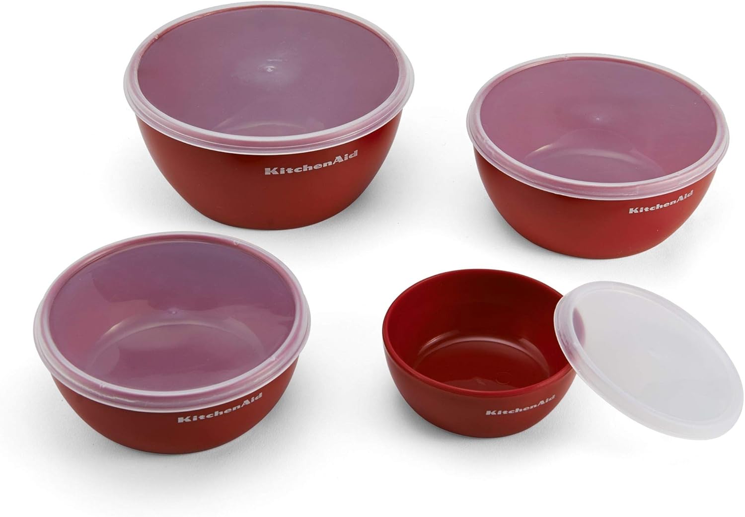 KitchenAid KE176OSERA Classic Prep Bowls with Lids, Set of 4, Empire Red: Kitchen & Dining