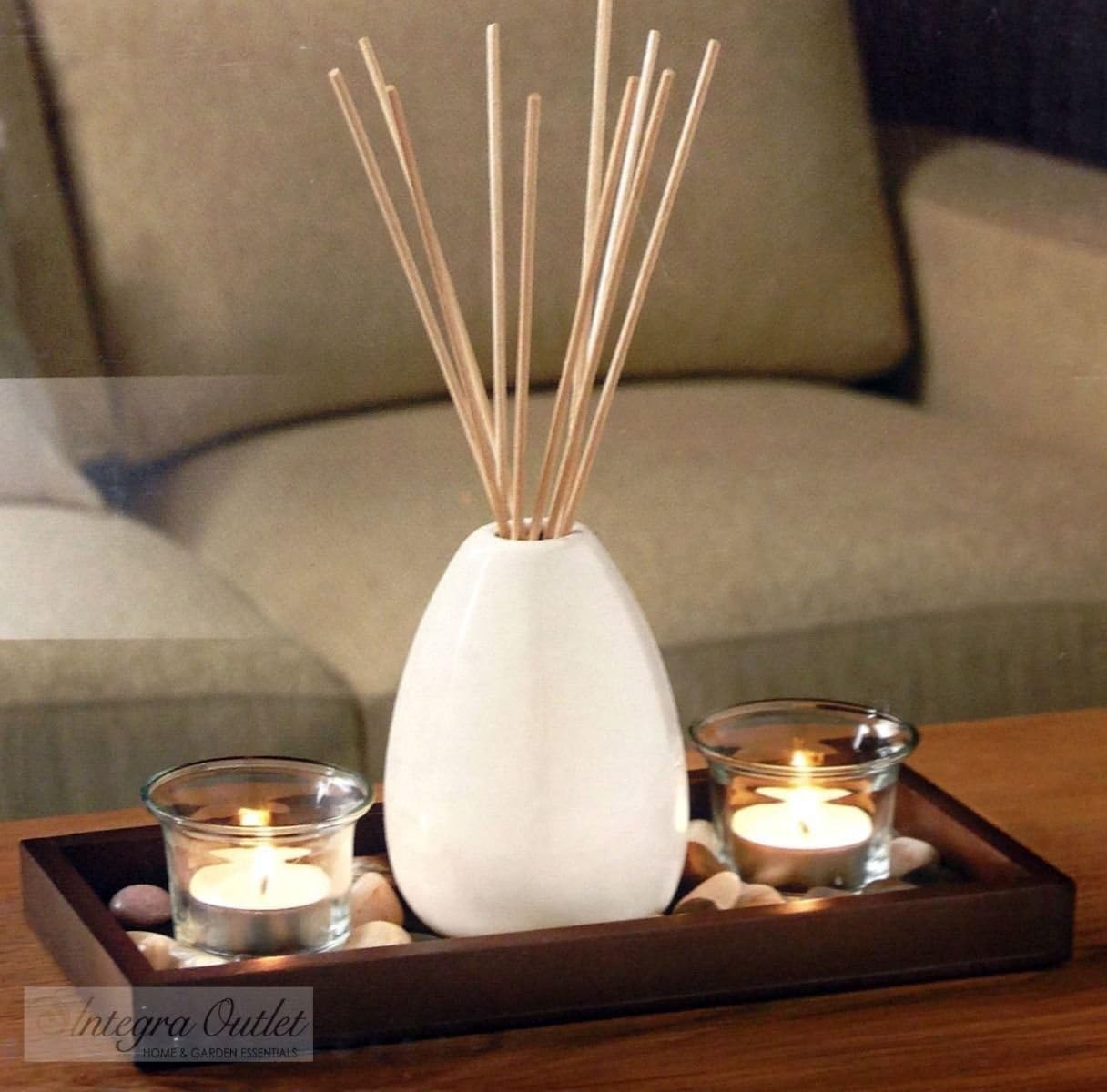 Jasmine Oil Cream Vase Gift Diffuser Tealight Glass Holder Candle Set