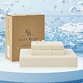 Cozy Bliss Premium Cooling Sheet Set Queen Size, Q-Max>0.4, 3PCS No Flat Sheet with 2 Pillowcases, Breathable Fitted Sheet for Hot Sleepers & Night Sweats, Deep Pocket Up to 18 Inches, Cream White