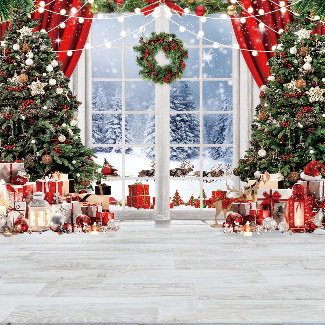 AIIKES 10x10ft Christmas Backdrop Christmas Window Photography Backdrop XY72