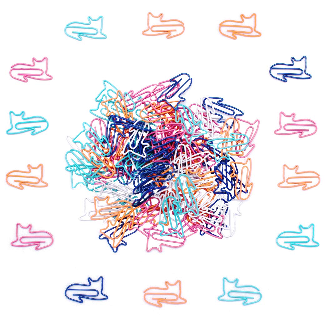 Gullor Cute Paper Clips Assorted Colors, Cat Shape Paper Clips, Cat Gifts for Cat Lovers, Cute Cat Office Supplies, 150 PCS