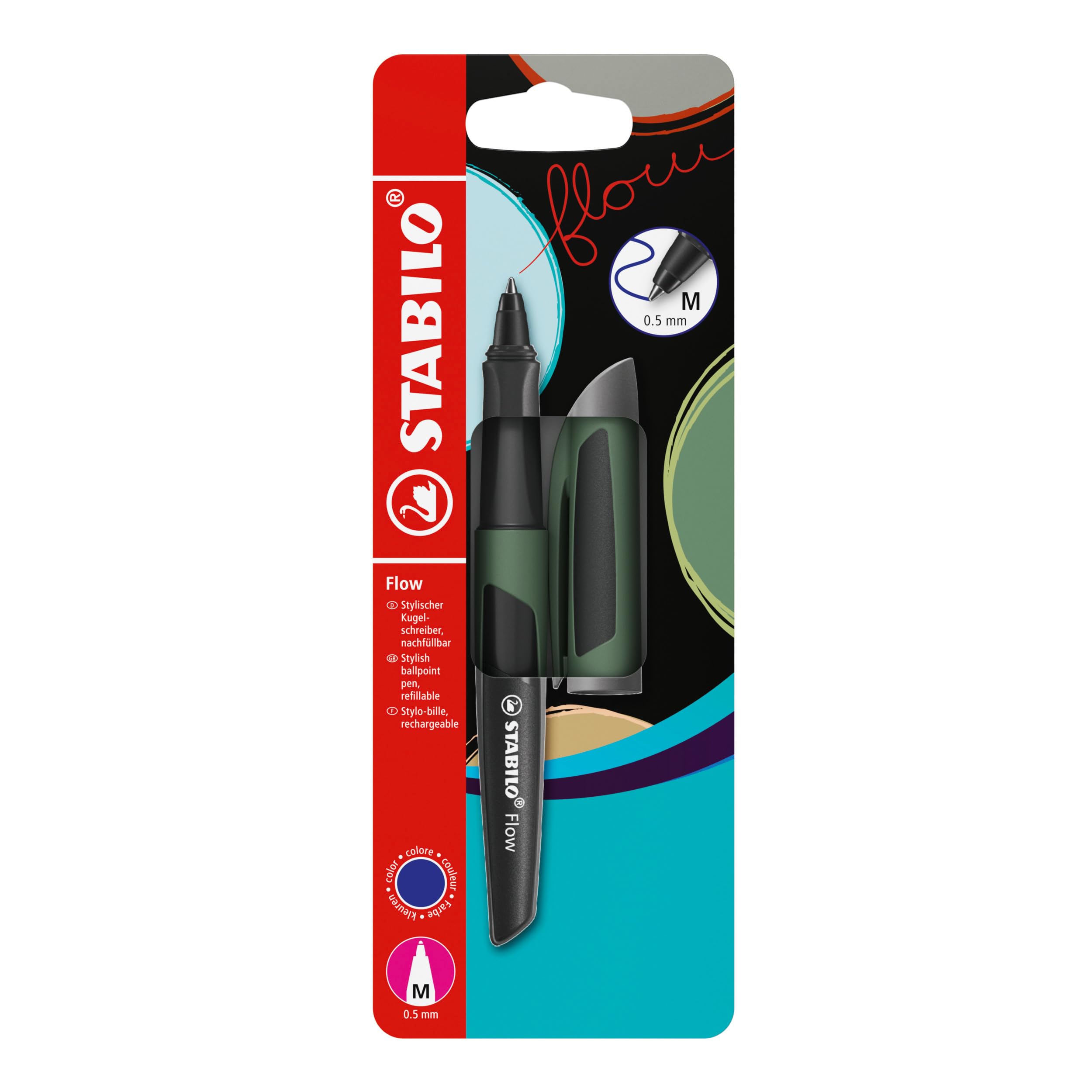 STABILO Flow - Ballpoint Pen - Pack of 1 - Forest Including Blue Ballpoint Refill
