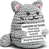 VKYN Inspirational Crochet Positive Cat Graduation Christmas Birthday Gift for Cat Lover Women Friend Sister Coworker with Positive Card Funny Cat Themed Home Office Desk Decor