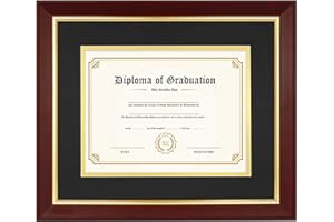 FramePro 7x9 Diploma Frame with Black over Gold Mat, 10x12 Certificate Frame, Real Wood with Gold Trim, Mahogany with Tempered Glass