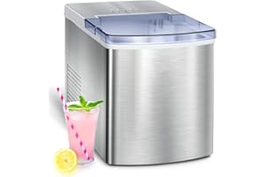 Ice Maker Machine for Countertop, Freezimer 33 lbs/24Hrs, 9 Cubes Ready in 6 Mins Self-Cleaning Electric Ice Machine with Ice Scoop and Basket for Home Kitchen Bar Party - Silver