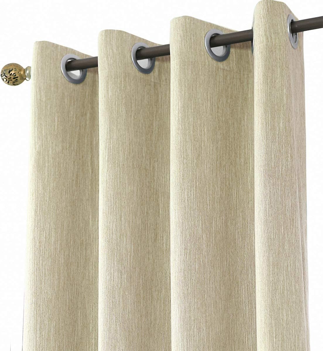 Melodieux 1 Panel Eyelet Grommet Curtains - Cotton Blend Room Darkening Curtain with Tiebacks, Blackout Thermal Insulated Window Drapes for Nursery, Bedroom, Living Room (Beige, 55 x 96 Inch Drop)