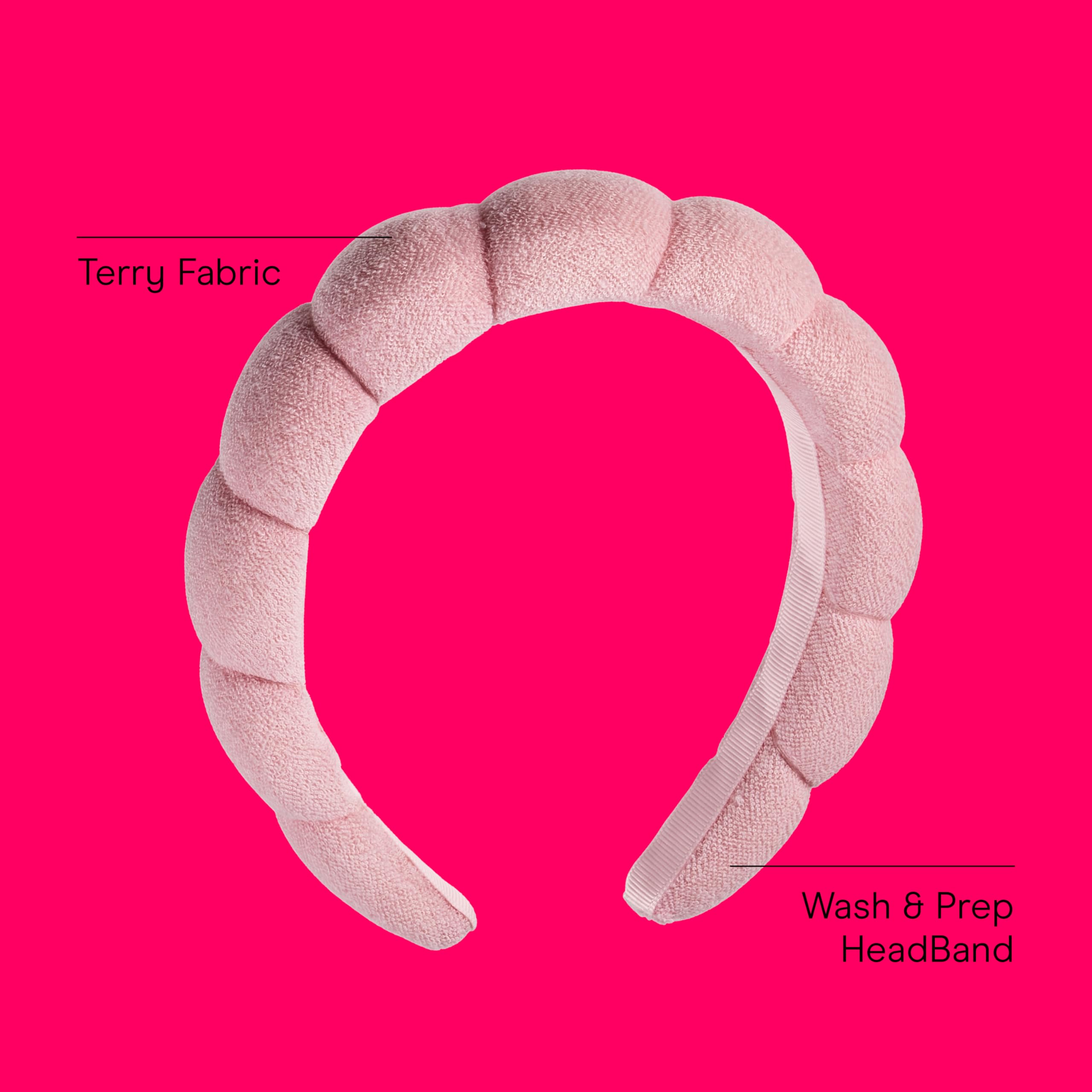 Conair Spa Makeup and Face Washing Headband, Pink Bubble Design, 1 Count, Ultra-Absorbent Microfiber Headband for Washing Face, Soft Terry Cloth, No-Squeeze, No-Pull Band Gentle on Hair and Head