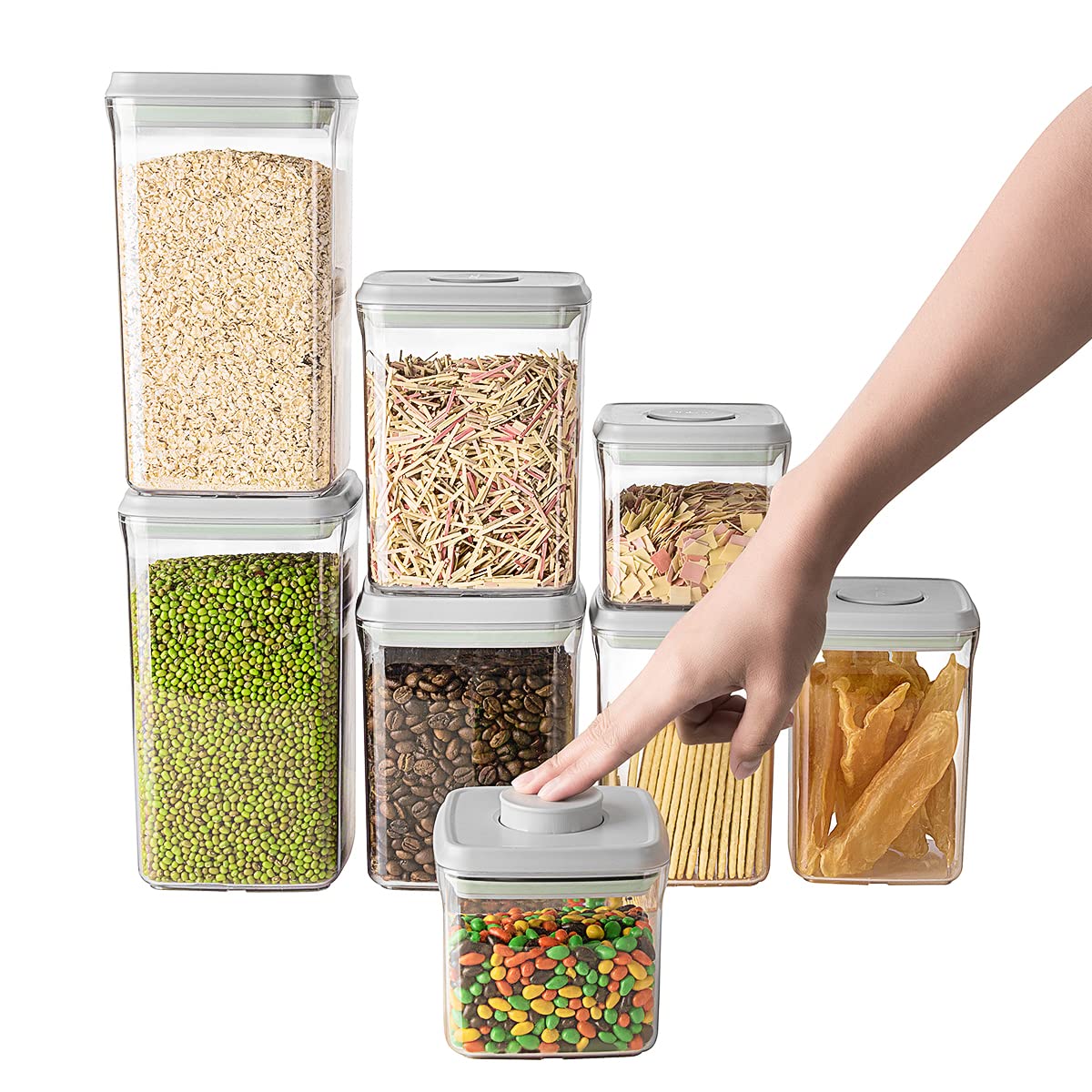 Cosystora Airtight Food Storage Containers Set POP Open Kitchen Canisters Set with Airtight Lids,Kitchen Pantry Organization and Storage Containers for Cereal Candies Nuts Sugar Storage (8 Pieces Set)