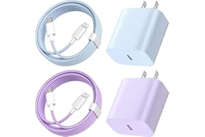 for iPhone Fast Charger 2 Pack 20W PD USB C Fast Wall Charger with 6FT+9FT USB C to Lighting Cable [MFi Certified] for iPhone