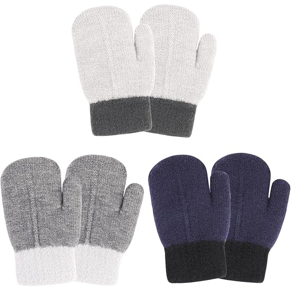 Lot 2 Paires De Moufles Enfant Avec Cordon - Tricot épais Doublure Polaire, Pour Hiver, 1-3 Ans, Motifs Ours