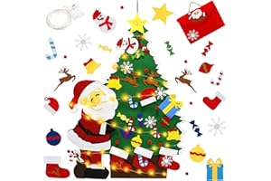 QUIENKITCH DIY Felt Christmas Tree for Kids Wall with Lights Toddler Christmas Tree Set with Detachable Ornaments Felt Storage Bag Home Door Wall Hanging Xmas Decorations Gift