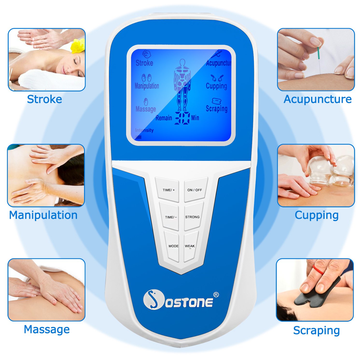 FDA Electric Pain Relief Massager, ECVISION Tens Unit Pulse Massager Protable Handheld Muscle Stimulator with 6 Modes and 11 Levels Intensity for Back and Neck