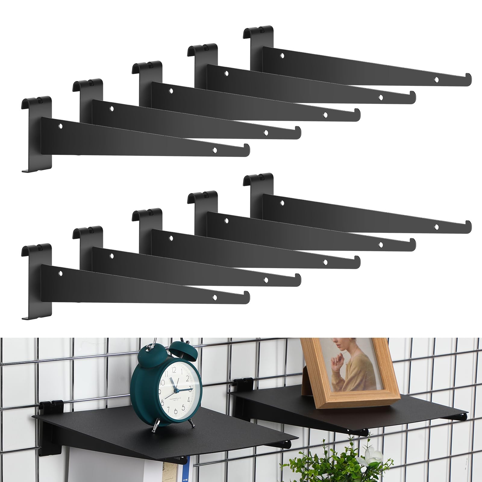 Photo 1 of Blulu 10 Pcs 12" Gridwall Knife Shelf Bracket with Lip Metal Wire Gridwall Brackets Hooks Grid Wall Panels Hanger Heavy Duty Shelf Grid Wall Accessories for Home Business Boutique Display (Black)