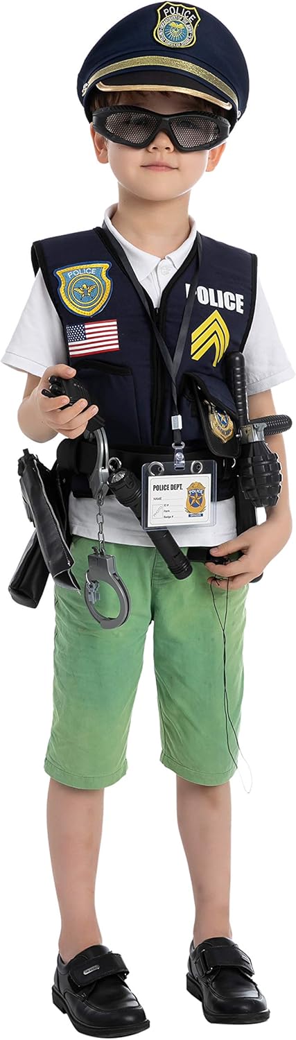 JOYIN 14 Pcs Police Pretend Play Toys Hat and Uniform Outfit for Halloween Dress Up Party, Police Officer Costume, Role-Playing: Toys & Games