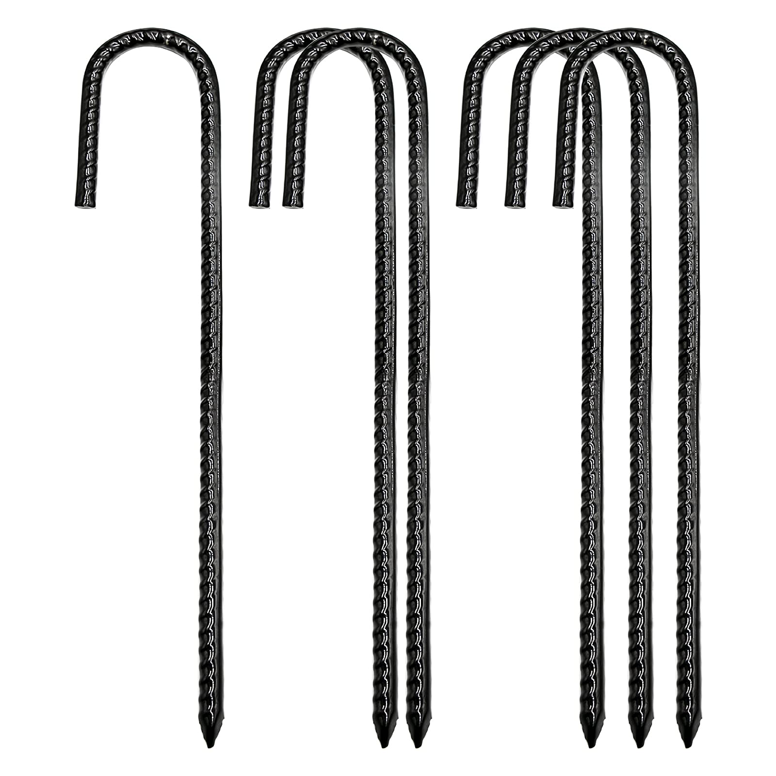 Ground Stakes Rebar, Tent Stakes Ground Anchors Garden Landscape Staples J Hook Tents Peg Heavy Duty Metal Stake with Chisel Point End for Dog Dig Defence, Canopy, Camping, Trampolines 12''