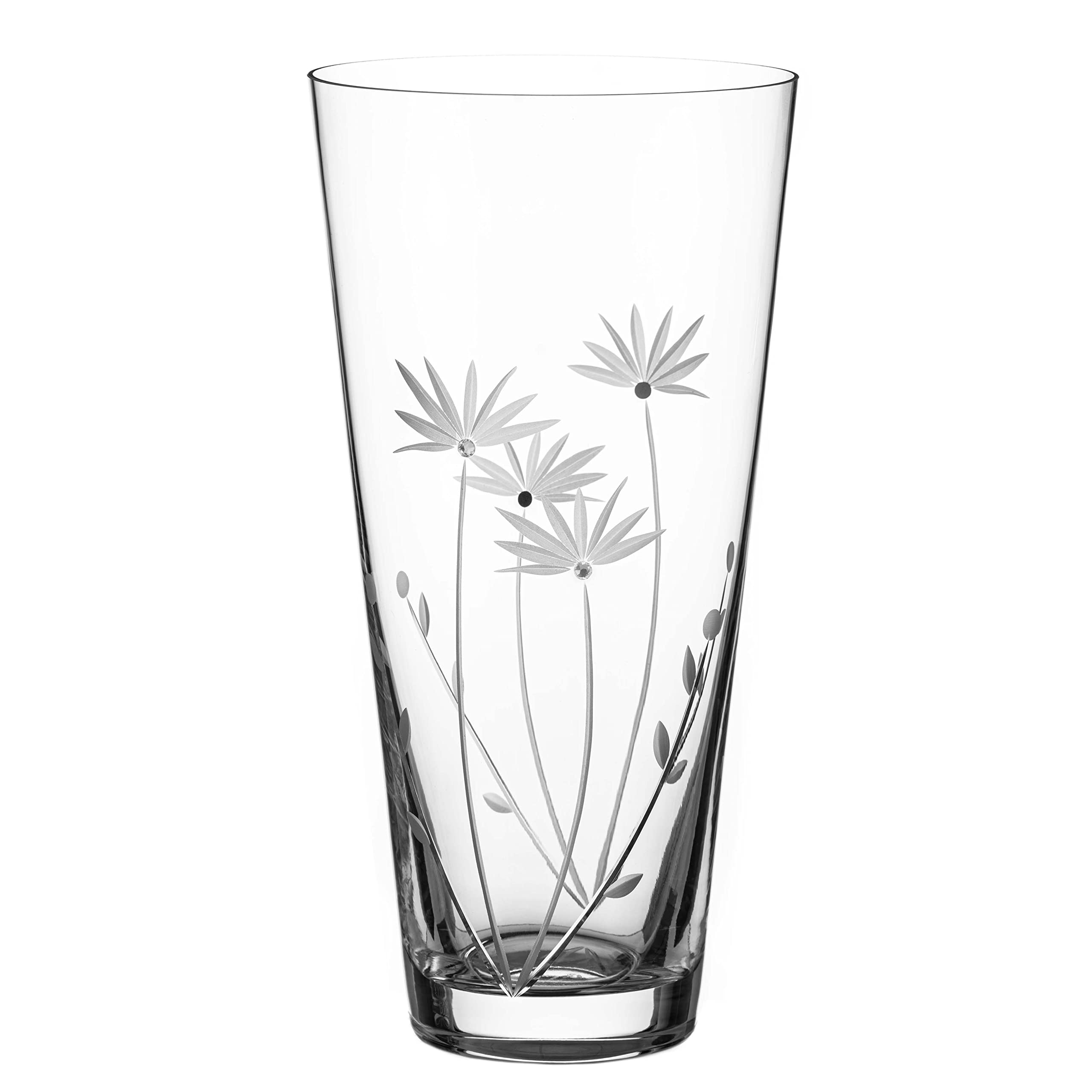 DIAMANTE Swarovski Crystal glass Vase "Bloom" - Hand Cut Flower Botanical Decoration with Swarovski Crystals - 25cm in gift box