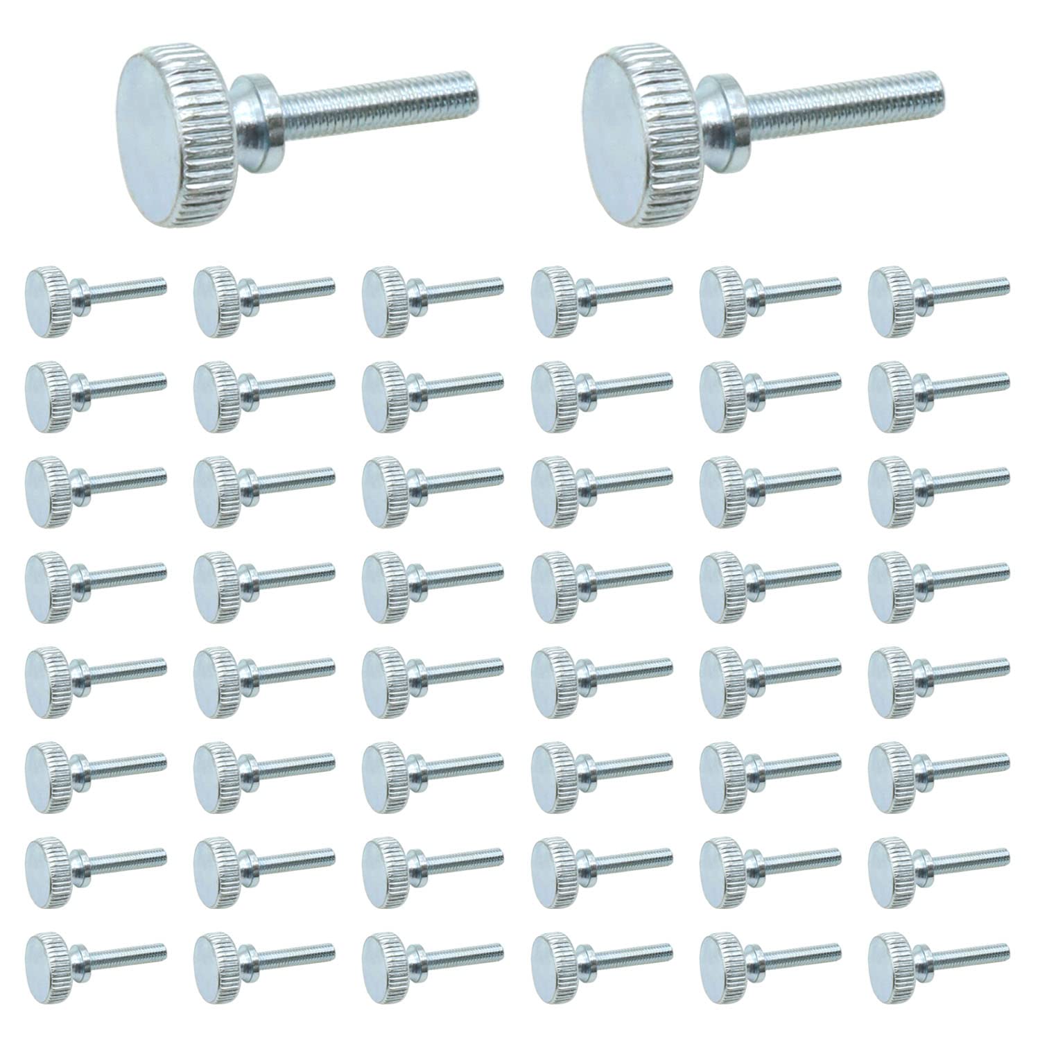 Photo 1 of 50 Pieces Flat Knurled Head Fully Threaded Thumb Screws Bolts Fastener, Thumbscrew Threaded Knurled Grip Knobs Thumb Screw (M3X14)