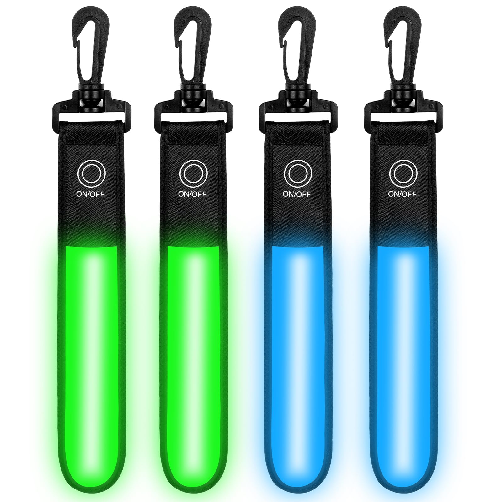 flintronic 4Packs LED Flash Strip, Light Bar Reflector Pendant, Adult Child Safety LED Light, 3 Modes, Suitable for Hiking, Jogging, Cycling, Hiking and More-2*Green+2*Blue