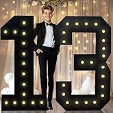 4FT Marquee Light Up Numbers, Black Giant Marquee Number Big Mosaic Number for 13th Birthday Party Decorations Boys Backdrop 13 Anniversary Decor, Pre-Cut Frame Large Number 13