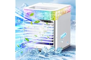 OMO Portable Air Conditioner, Personal Mini Air Conditioners with 3 Speeds & 2 Mist Modes, Mini Air Cooler with 7-Color Night Light, Evaporative Air Cooler for Office Desk Home Camping