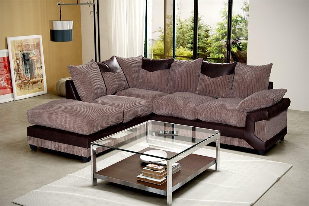 Grande Nuovo Left Hand Corner Sofa Fabric and Leather Brown and Coffee
