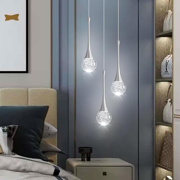 CENOZO 3-LIGHTS MODERN PENDANT LIGHTS FOR KITCHEN ISLAND LED DIMMABLE CRYSTAL GLAM CEILING PENDANT LIGHTING CHANDELIER FOR DINING ROOM HALLWAY BEDROOM CORNER LAMP BRUSHED NICKEL