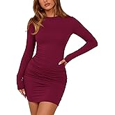 BTFBM Womens Spring Fashion 2026 Long Sleeve Boat Neck Mini Dress Slim Fit Party Club Short Tight Basic Bodycon Dresses
