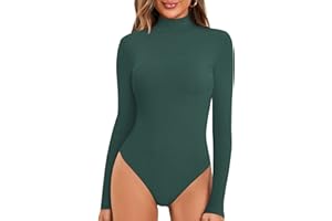 MANGOPOP Women's Mock Turtleneck Sleeveless Tank Tops Ribbed Long Sleeve Bodysuit