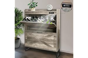BEURUKU Shoe Cabinet with 2 Flip Drawers & Deodorizer, Shoe Cabinet Storage for Entryway, Freestanding Shoes Organizer Cabinet with Metal Legs,Deodorizing Narrow Shoe Rack Cabinet, Grey 31.5" W*9.45"D*43.3"H