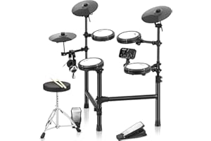 FANCIHABOR Electric Drum Set With 4 Quiet Mesh Pads, Electronic Drum Set for Beginner With 150 Sounds,2 Pedals, Throne, Headphones,Drumsticks