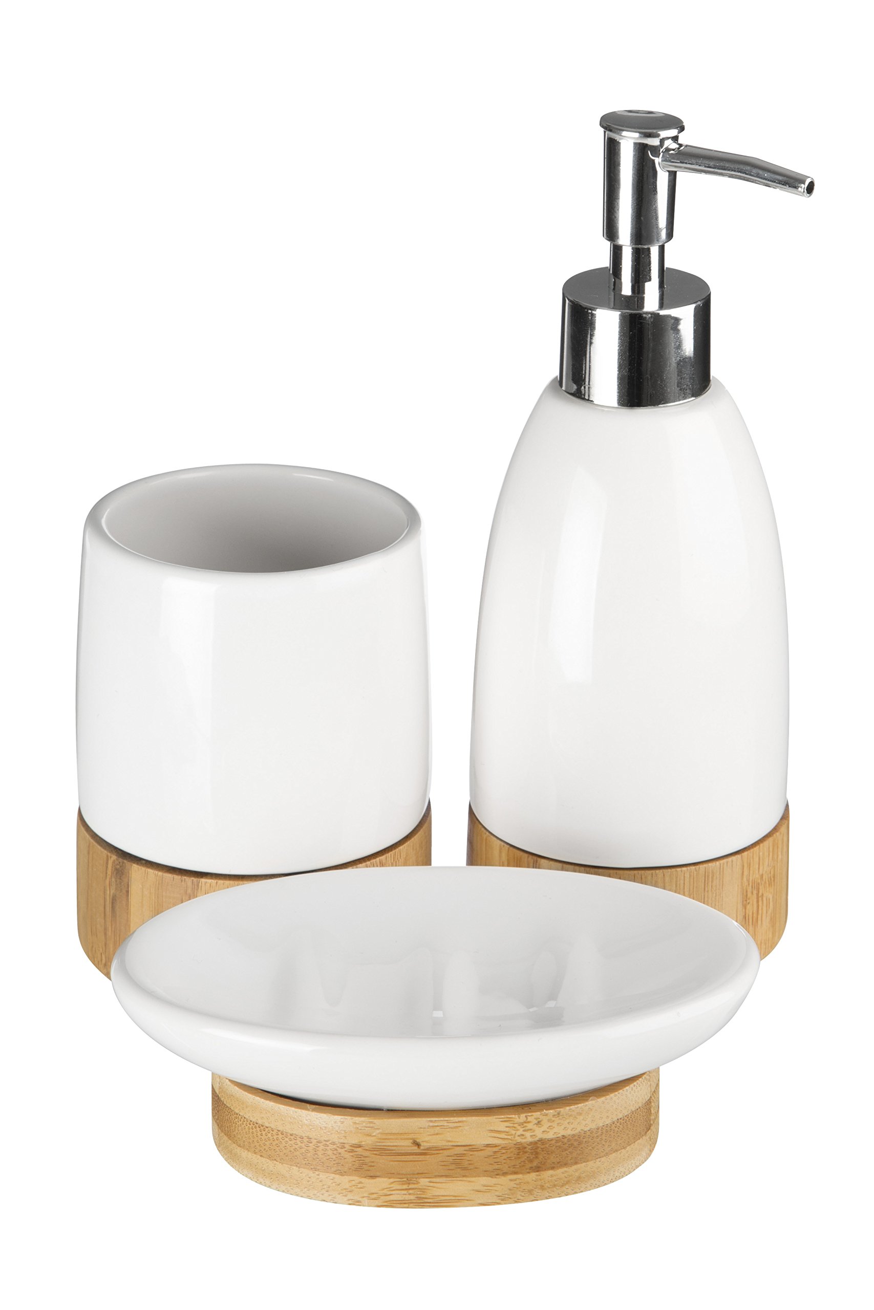 Premier Housewares Earth Bathroom Set, White/Bamboo, 3-Piece