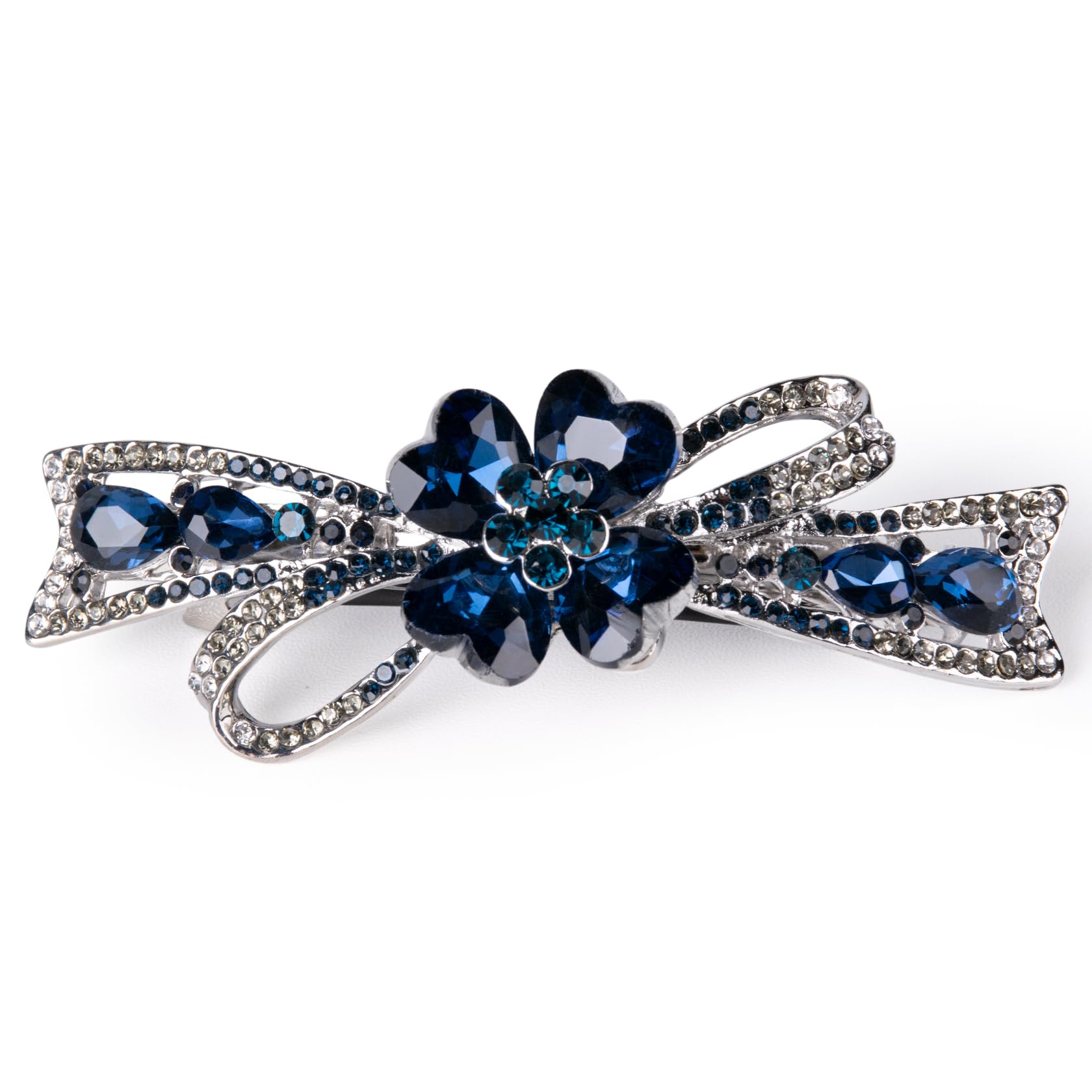 Dalababa Diamante Hair Barrettes for Women, Blue Rhinestone Bow Hair Clips Jewelry Crystal Accessories for Bridal Wedding Girls Party Gift