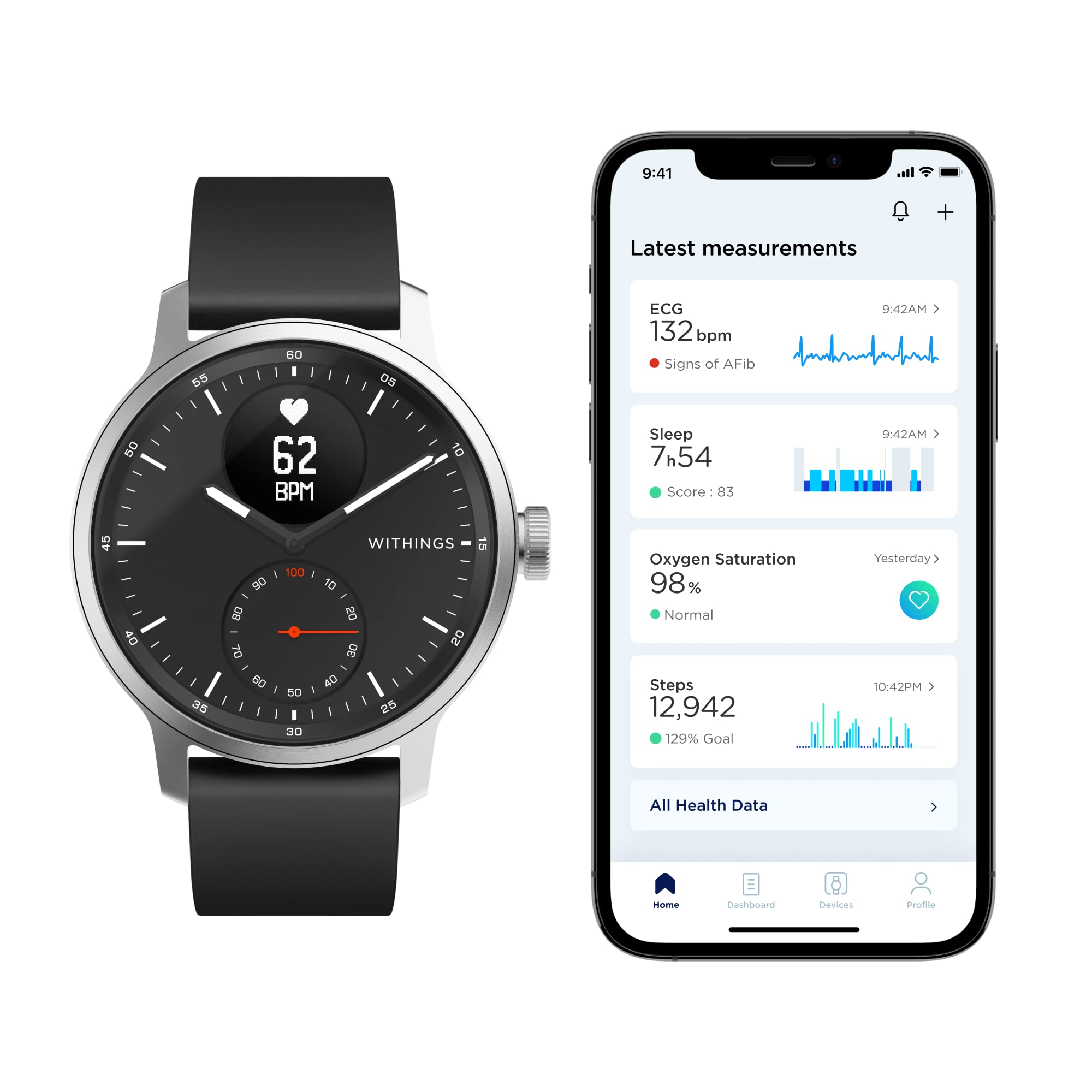 Withings Withings ScanWatch Hybrid Smartwatch with ECG, Heart Rate Monitor and Oximeter