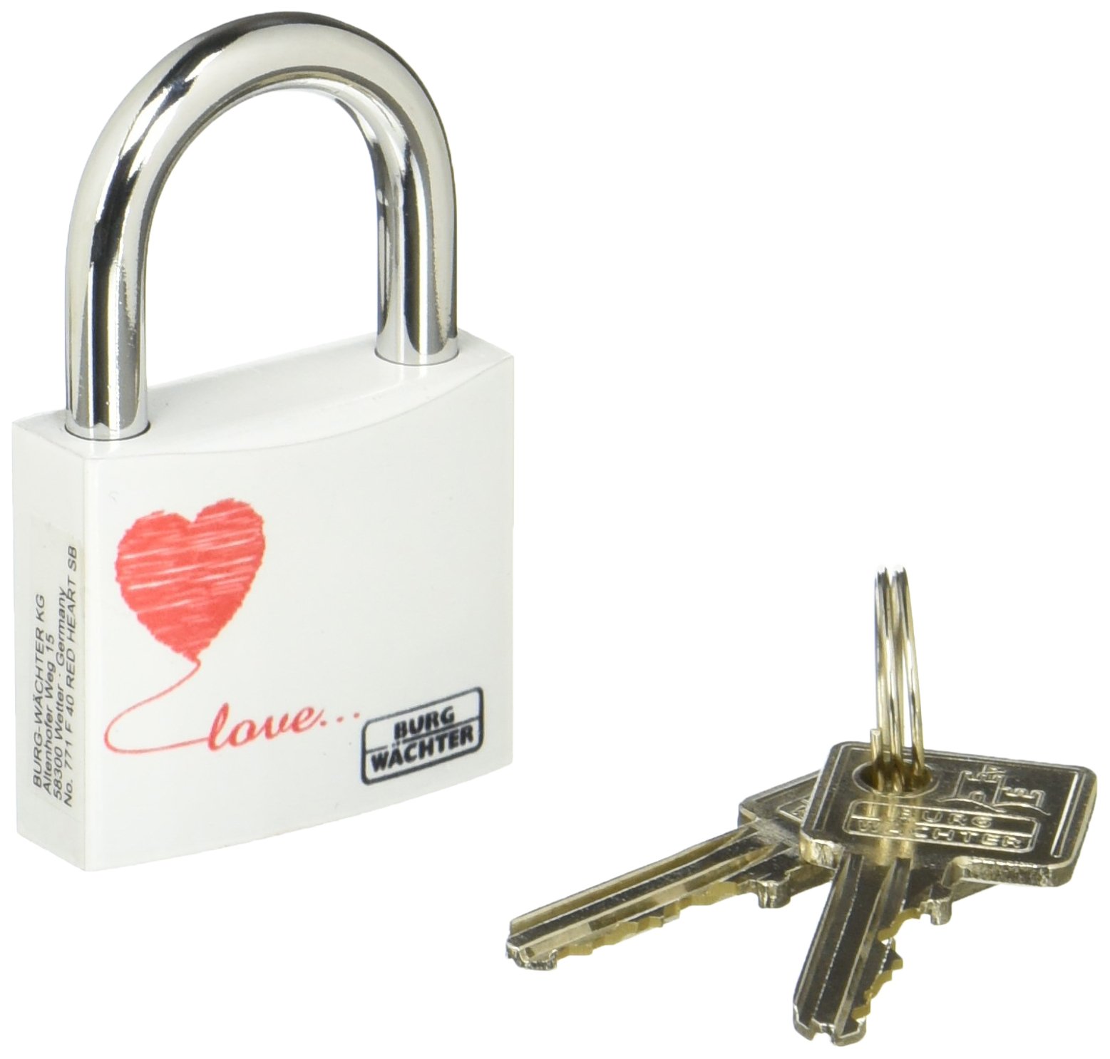Burg-Wächter 771 F 40 RED HEART SB Cylindrical Padlock, White