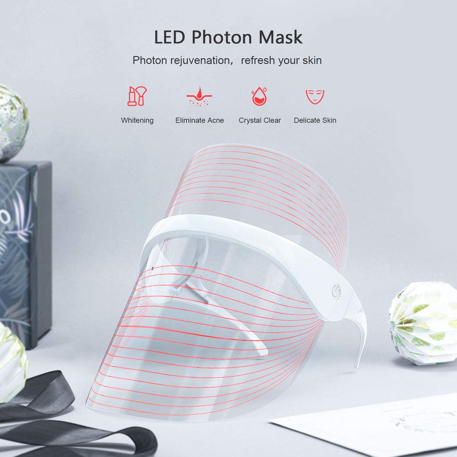 LED Face Mask Light Therapy, 3 Colors Light Therapy Facial Photon Beauty Device for Facial Rejuvenation, Wrinkles Reduction, Anti-Aging : Beauty