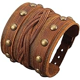JAOYU Punk Leather Cuff Bracelet Goth Leather Wristband Rock Bracelet Biker Bracelet for Men Leather Armband Black Handmade Jewelry