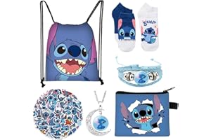 G-Ahora Stitch Merchandise Stuff Gifts Set for Girl -Including Drawstring Bag, Stickers, Necklace, Bracelet, Coin Purse, Socks (DZH-Stitch)