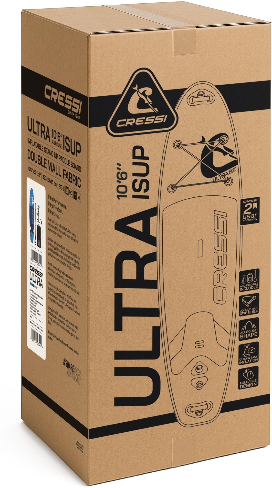 CRESSI seit 1946 - Ultra Isup Set - Aufblasbares SUP Board für Erwachsene Große Stabilität Strapazierfähigkeit Komplett Zubehör Paddel Flosse Pumpe Leine Tasche-Hellblau_320x81x15 cm Max 130 kg 8