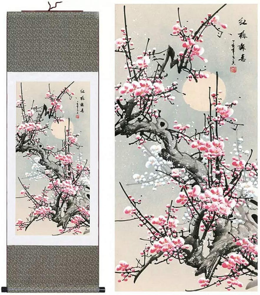 Paintings - Orsit Asian Wall Silk Reel Painting, Plum Blossom…