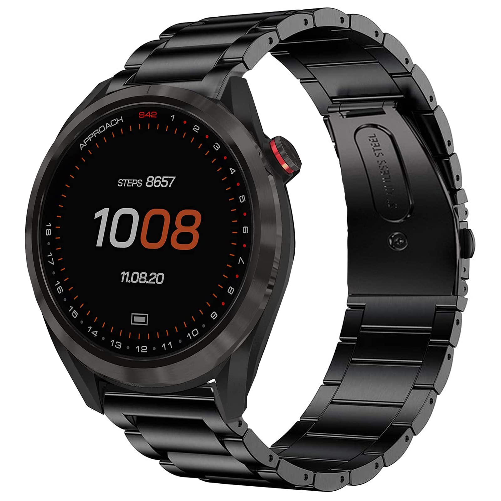 Giaogor Compatible with Garmin Approach S42 / S12 / Forerunner 55 Black Stainless Steel Mesh Watch Band, 145mm x 15mm