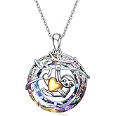 YFN Sloth Gifts Sterling Silver Sloth Necklace Heart Crystal Sloth Jewelry for Women Men Christmas Gifts