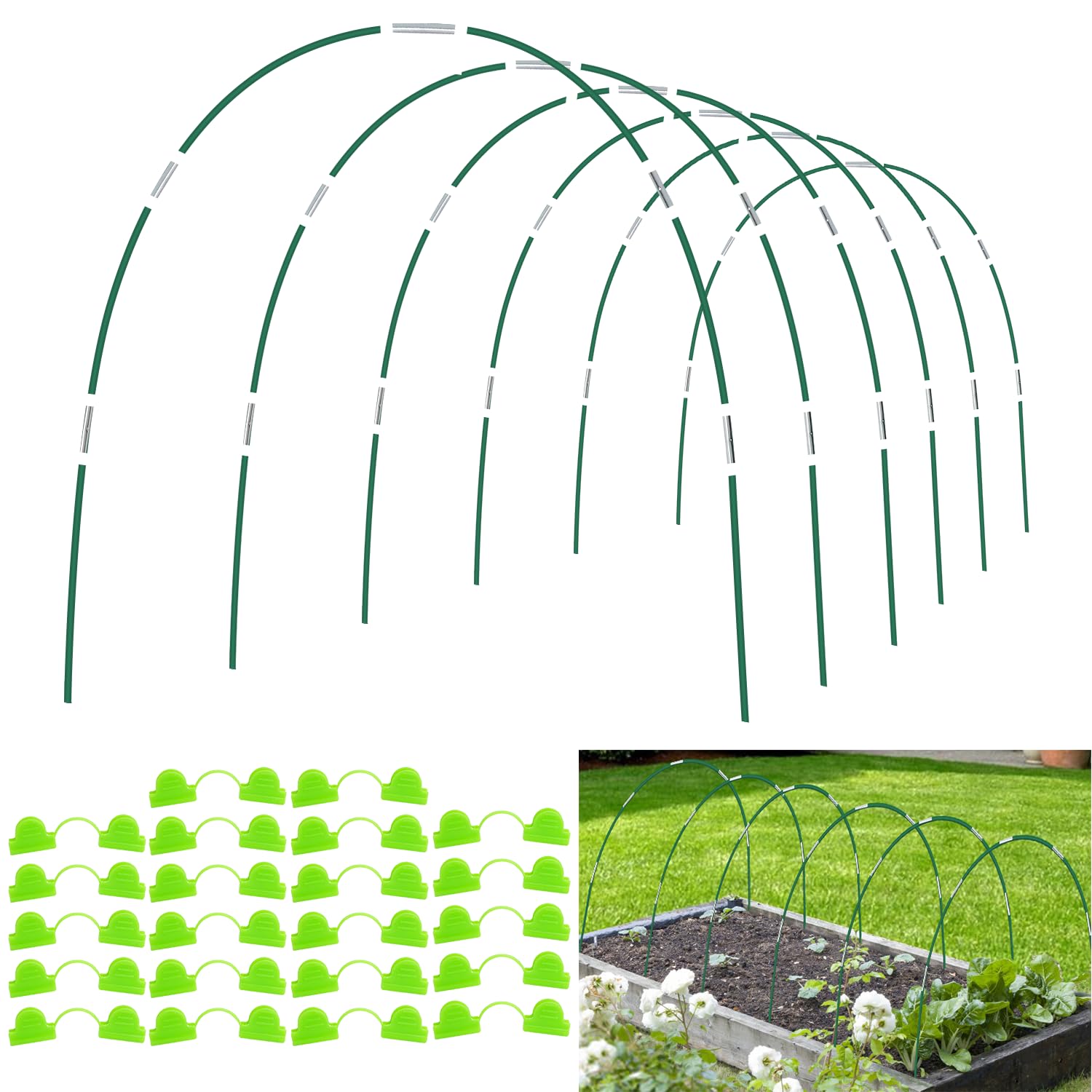 Photo 1 of Aierden 36Pcs Garden Hoops for Raised Beds,6 Sets of 8FT Long Greenhouse Hoops Grow Tunnel, Fiberglass Support Hoops Frame for Fabric Netting,DIY Plant Support Garden Stakes for Row Cover