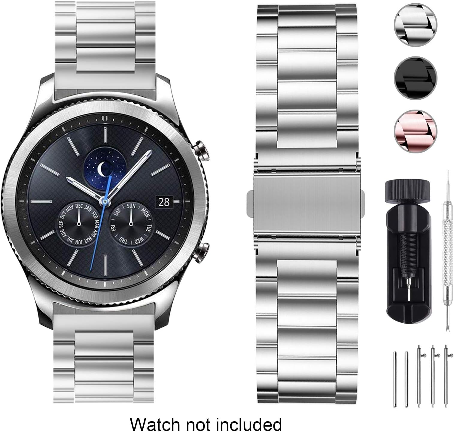 Fullmosa 22mm Watch Strap Stainless Steel for Samsung Gear S3 Classic/Frontier/Galaxy 46mm,22mm Noble Silver