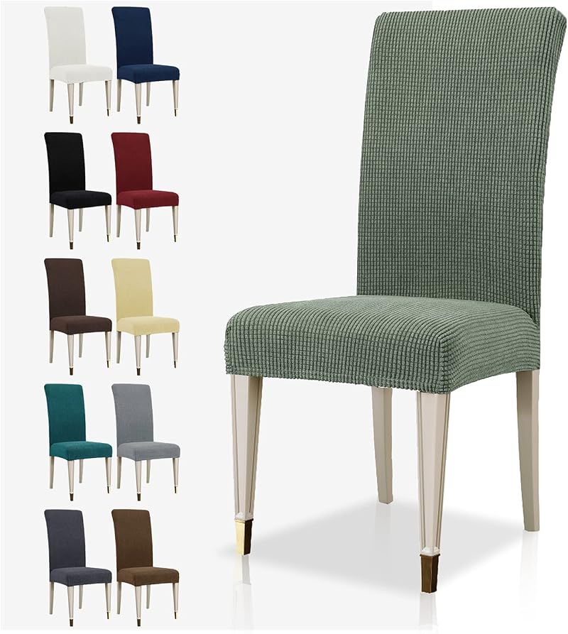 MAXIJIN Pea Green Jacquard Stretch Dining Chair Covers 4/Set Parson Slipcovers