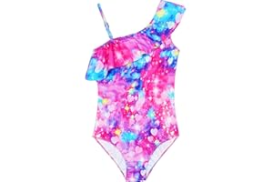 Snowheart Girls Swimsuit Adjustable Shoulder Strap UPF50+ One-Shoulder Ruffle Bathing Suit 3-12T