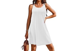 Doreyi Womens Swimsuit Cover Up Spaghetti Strap Eyelet Embroidery Scoop Neck Sleeveless Casual Summer Dress Bikini Coverup