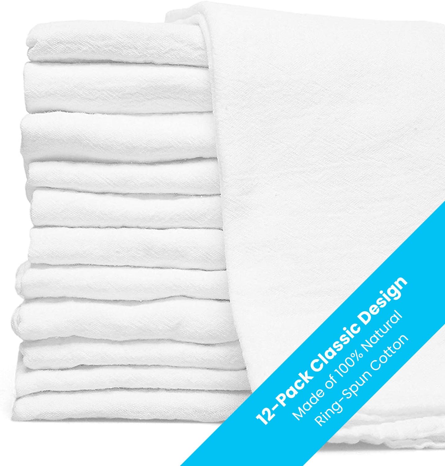 Zeppoli 12-Pack Flour Sack Towels - 31" x 31" Kitchen Towels - Absorbent White Dish Towels - 100% Ring Spun Cotton Bar Towels: Home & Kitchen