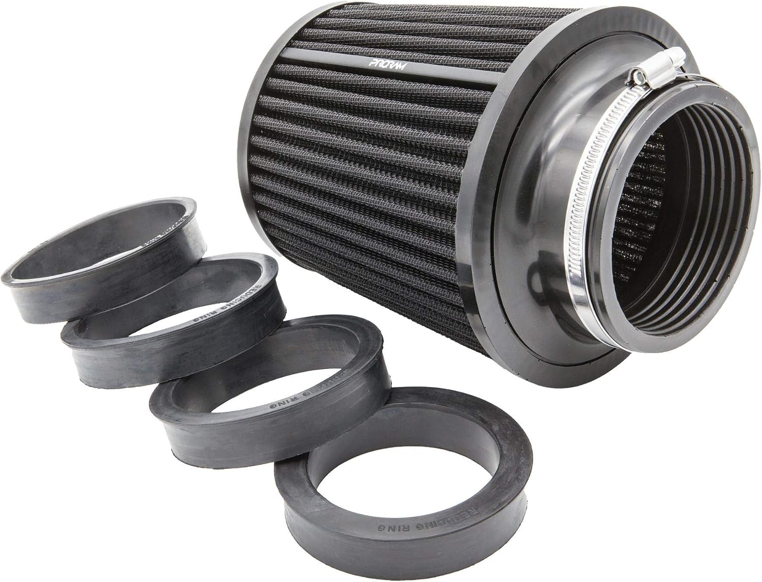 Ramair Filters Performance PRORAM Universal Intake Induction Cone Air Filter - 150mm Base With Reducing Rings, BLACK