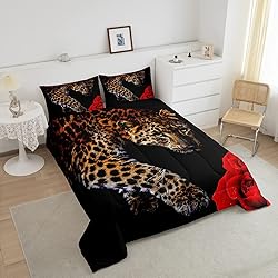 Erosebridal Leopard Comforter Set King Size,Red