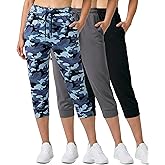Real Essentials 3-Pack: Women's Ultra Soft Lounge Capri Joggers Sweatpants Athletic Yoga with Pockets(Available in Plus Size)